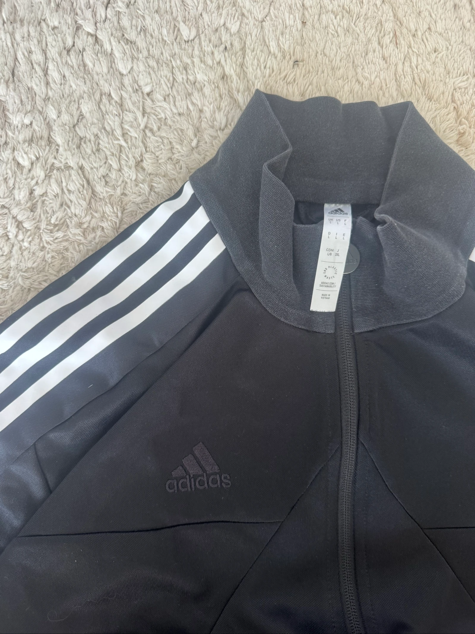 Adidas Track Jacket Black Logo Sleeve Full Zip Sportswear 3 Stripes Men’s L – photo 5
